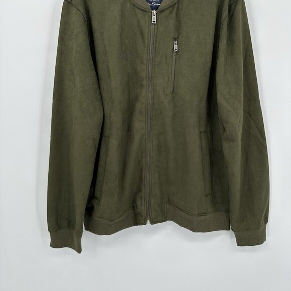 BEN SHERMAN bomber jacket coat faux suede casual zip up olive green XL - Picture 4 of 8